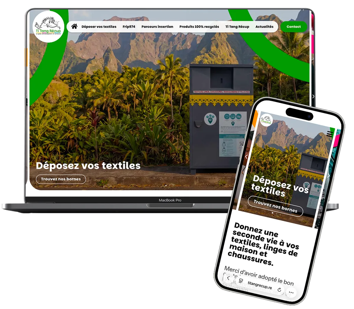 Page d'accueil du nouveau site WordPress de Ti Tang Récup, après la sortie de Wix