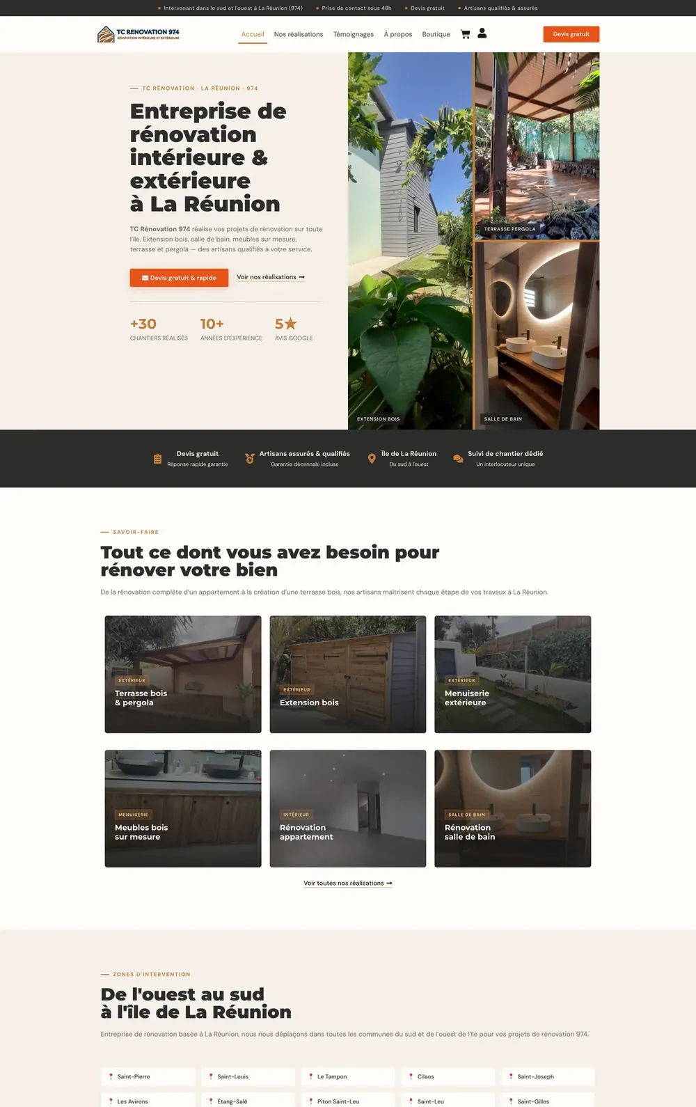 Page d'accueil du site vitrine TC Rénovation