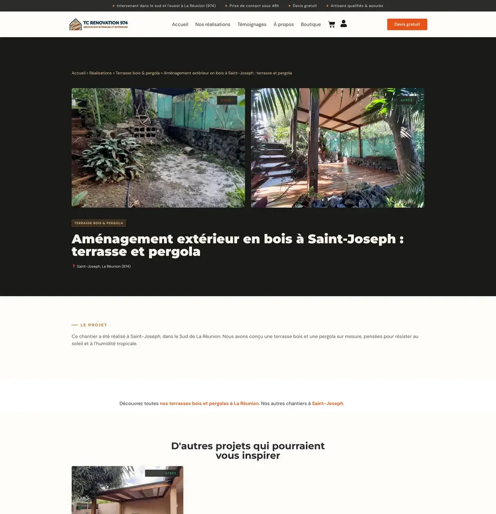 Fiche projet : terrasse bois et pergola à Saint-Joseph